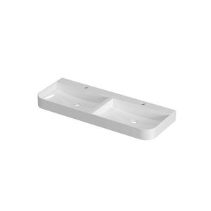 Wastafel polystone afgerond model met dubbele wasbak 2 kraangaten 120cm glans wit