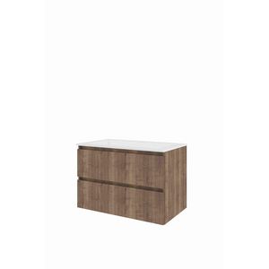 Polystone wastafel 1 kraangat onderkast symmetrisch 800X460X540 Terra oak / glans wit