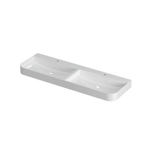 Wastafel polystone afgerond model met dubbele wasbak 2 kraangaten 140cm glans wit