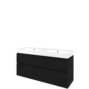 Set Proline polystone Loft dubb. wastafel glans wit zonder kraangat onderkast asymmetrisch mat zwart 140x46cm