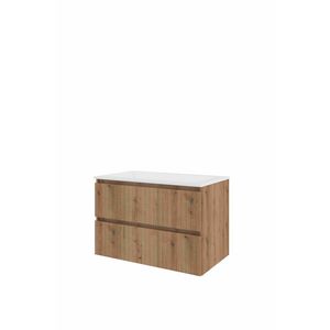 Polystone wastafel zonder kraangat onderkast symmetrisch 800X460X540 Urban oak / mat wit