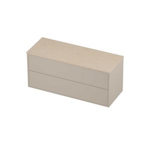 Deck Set Top afdekplaat hardsteen en onderkast tbv grepen 2 laden symmetrisch in kader 1200x460x540mm Sand stone/Soft linen