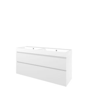 Set Proline polystone Loft dubb. wastafel glans wit met 2 kraangaten onderkast asymmetrisch glans wit 140x46cm