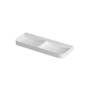 Wastafel polystone afgerond model met dubbele wasbak zonder kraangat 120cm mat wit