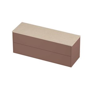 Deck Set Top afdekplaat hardsteen en onderkast tbv grepen 2 laden symmetrisch in kader 1400x460x540mm Sand stone/Beauty blush