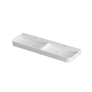 Wastafel polystone afgerond model met dubbele wasbak 2 kraangaten 140cm mat wit