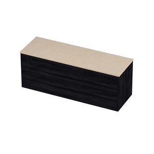 Deck Set Top afdekplaat hardsteen en onderkast tbv grepen 2 laden symmetrisch in kader 1400x460x540mm Sand stone/Black oak