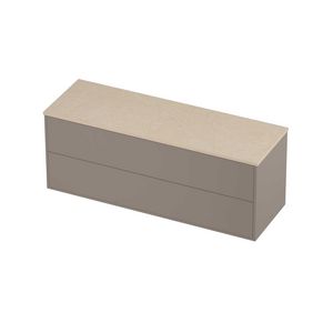 Deck Set Top afdekplaat hardsteen en onderkast tbv grepen 2 laden symmetrisch in kader 1400x460x540mm Sand stone/Clay beige