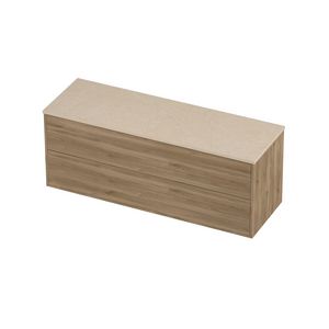 Deck Set Top afdekplaat hardsteen en onderkast tbv grepen 2 laden symmetrisch in kader 1400x460x540mm Sand stone/Cider oak