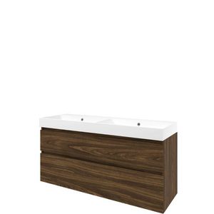 Set Proline polystone Loft dubb. wastafel mat wit zonder kraangat onderkast asymmetrisch cabana oak 140x46cm