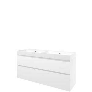 Set Proline polystone Loft dubb. wastafel mat wit zonder kraangat onderkast asymmetrisch glans wit 140x46cm