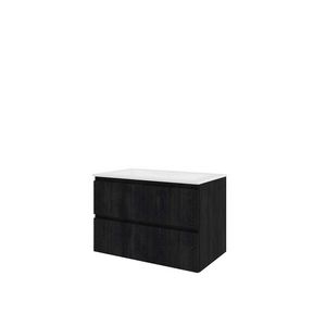 Polystone wastafel 1 kraangat onderkast symmetrisch 800X460X540 charcoal oak / mat wit