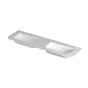 Wastafel polystone afgerond model met dubbele wasbak zonder kraangat 160cm glans wit