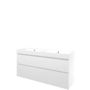 Set Proline polystone Loft dubb. wastafel mat wit zonder kraangat onderkast asymmetrisch mat wit 140x46cm