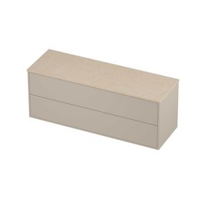 Deck Set Top afdekplaat hardsteen en onderkast tbv grepen 2 laden symmetrisch in kader 1400x460x540mm Sand stone/Soft linen