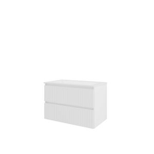 Polystone wastafel 1 kraangat onderkast symmetrisch 800X460X540 glans wit / mat wit