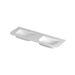 Wastafel polystone afgerond model met dubbele wasbak 2 kraangaten 140cm mat wit