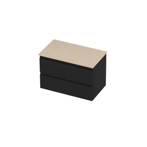 Deck Set Top afdekplaat hardsteen en onderkast symmetrisch gefreesd 800x460x550mm Sand stone/mat zwart