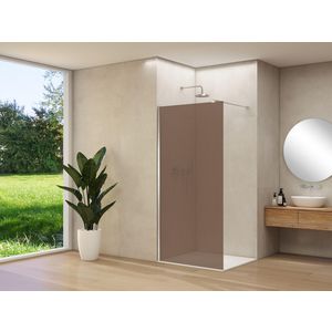 Inloopdouche vaste wand 1170-1190x2000mm 8mm brons rookglas geborsteld rvs muurprofiel stabilisatiestang