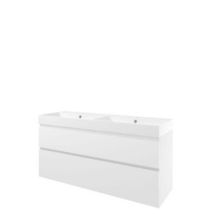 Set Proline polystone Loft dubb. wastafel mat wit met 2 kraangaten onderkast asymmetrisch glans wit 140x46cm
