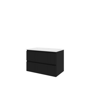 Polystone wastafel 1 kraangat onderkast symmetrisch 800X460X540 mat zwart / mat wit