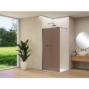 Inloopdouche vaste wand 1170-1190x2000mm 8mm brons rookglas geborsteld gunmetal muurprofiel stabilisatiestang