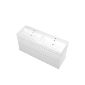 Set Proline polystone Loft dubb. wastafel mat wit met 2 kraangaten onderkast asymmetrisch mat wit 140x46cm