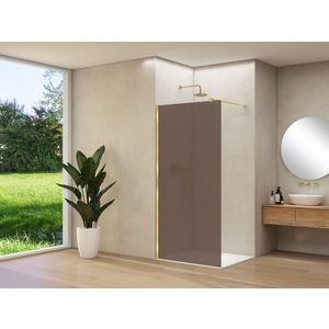 Inloopdouche vaste wand 1170-1190x2000mm 8mm brons rookglas geborsteld messing muurprofiel stabilisatiestang