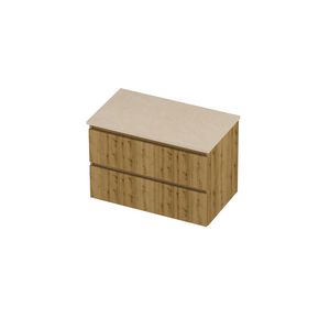Deck Set Top afdekplaat hardsteen en onderkast symmetrisch gefreesd 800x460x550mm Sand stone/Urban oak
