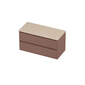 Deck Set Top afdekplaat hardsteen en onderkast greeploos 2 laden symmetrisch in kader 1000x460x540mm Sand stone/Beauty blush