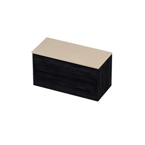 Deck Set Top afdekplaat hardsteen en onderkast greeploos 2 laden symmetrisch in kader 1000x460x540mm Sand stone/Black oak