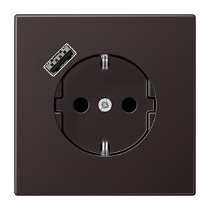 Wandcontactdoos m.lader dark gelakt v.USB type A