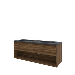 Set Proline hardsteen Elegant dubb. wastafel zonder kraangat onderkast 1x lade+schap cabana oak 140x46cm
