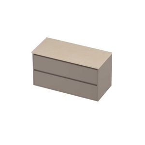 Deck Set Top afdekplaat hardsteen en onderkast greeploos 2 laden symmetrisch in kader 1000x460x540mm Sand stone/Clay beige