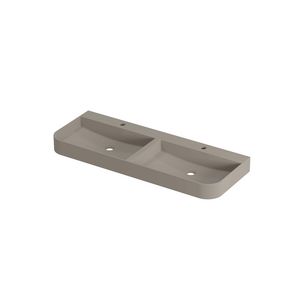 Wastafel polystone afgerond model met dubbele wasbak 2 kraangaten 120cm mat creme cotton