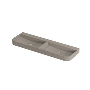 Wastafel polystone afgerond model met dubbele wasbak 2 kraangaten 140cm mat creme cotton
