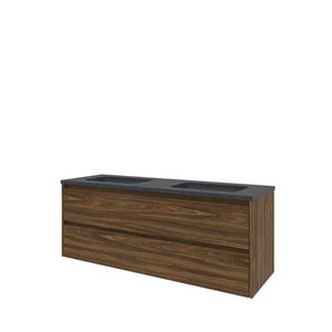 Set Proline hardsteen Elegant dubb. wastafel zonder kraangat onderkast symmetrisch cabana oak 140x46cm