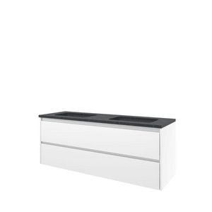 Set Proline hardsteen Elegant dubb. wastafel zonder kraangat onderkast symmetrisch glans wit 140x46cm