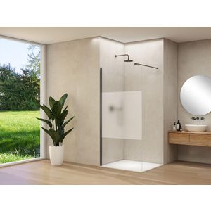 Inloopdouche vaste wand 1070-1090x2000mm 8mm helder glas met gesatineerde baan geborsteld gunmetal muurprofiel stabilisatiestang