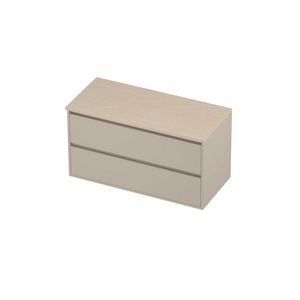 Deck Set Top afdekplaat hardsteen en onderkast greeploos 2 laden symmetrisch in kader 1000x460x540mm Sand stone/Soft linen