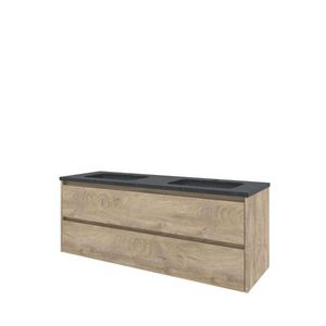 Set Proline hardsteen Elegant dubb. wastafel met 2 kraangaten onderkast symmetrisch raw oak 140x46cm