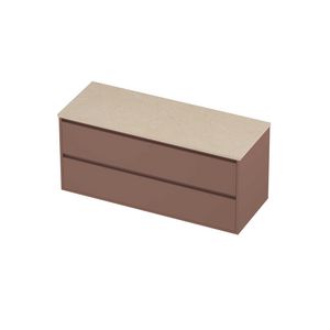 Deck Set Top afdekplaat hardsteen en onderkast greeploos 2 laden symmetrisch in kader 1200x460x540mm Sand stone/Beauty blush