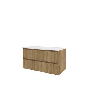 Polystone wastafel 2 kraangat onderkast 1000X460X540 Urban oak / glans wit