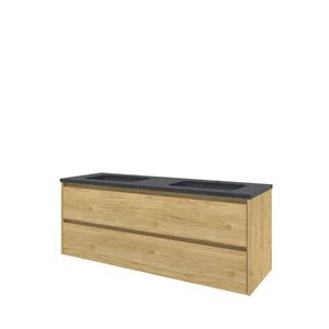 Set Proline hardsteen Elegant dubb. wastafel met 2 kraangaten onderkast symmetrisch ideal oak 140x46cm