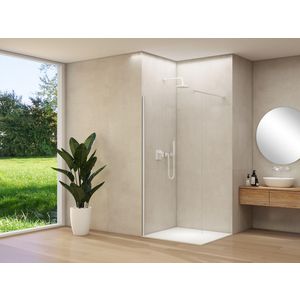 Inloopdouche vaste wand 1070-1090x2000mm 8mm helder glas wit muurprofiel stabilisatiestang