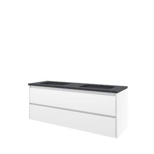Set Proline hardsteen Elegant dubb. wastafel met 2 kraangaten onderkast symmetrisch glans wit 140x46cm