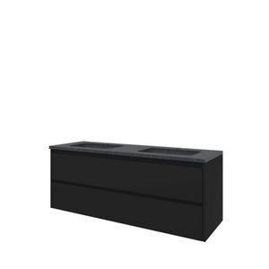 Set Proline hardsteen Elegant dubb. wastafel met 2 kraangaten onderkast symmetrisch mat zwart 140x46cm