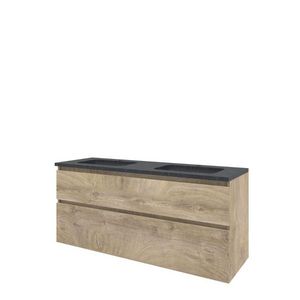 Set Proline hardsteen Elegant dubb. wastafel met 2 kraangaten onderkast asymmetrisch raw oak 140x46cm