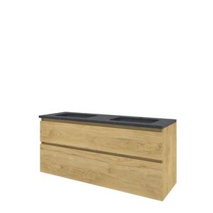 Set Proline hardsteen Elegant dubb. wastafel met 2 kraangaten onderkast asymmetrisch ideal oak 140x46cm
