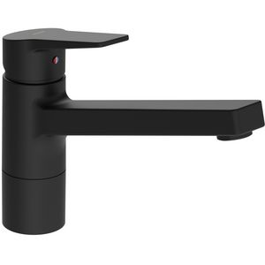 keukenmkr 150gr.draaib.uitloop, flex aansluiting, mat zwart